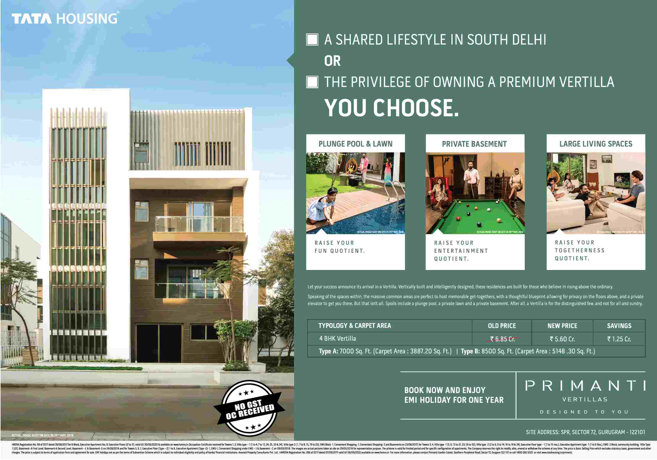 Book now and enjoy EMI holiday for one year at Tata Primanti in Gurgaon Update